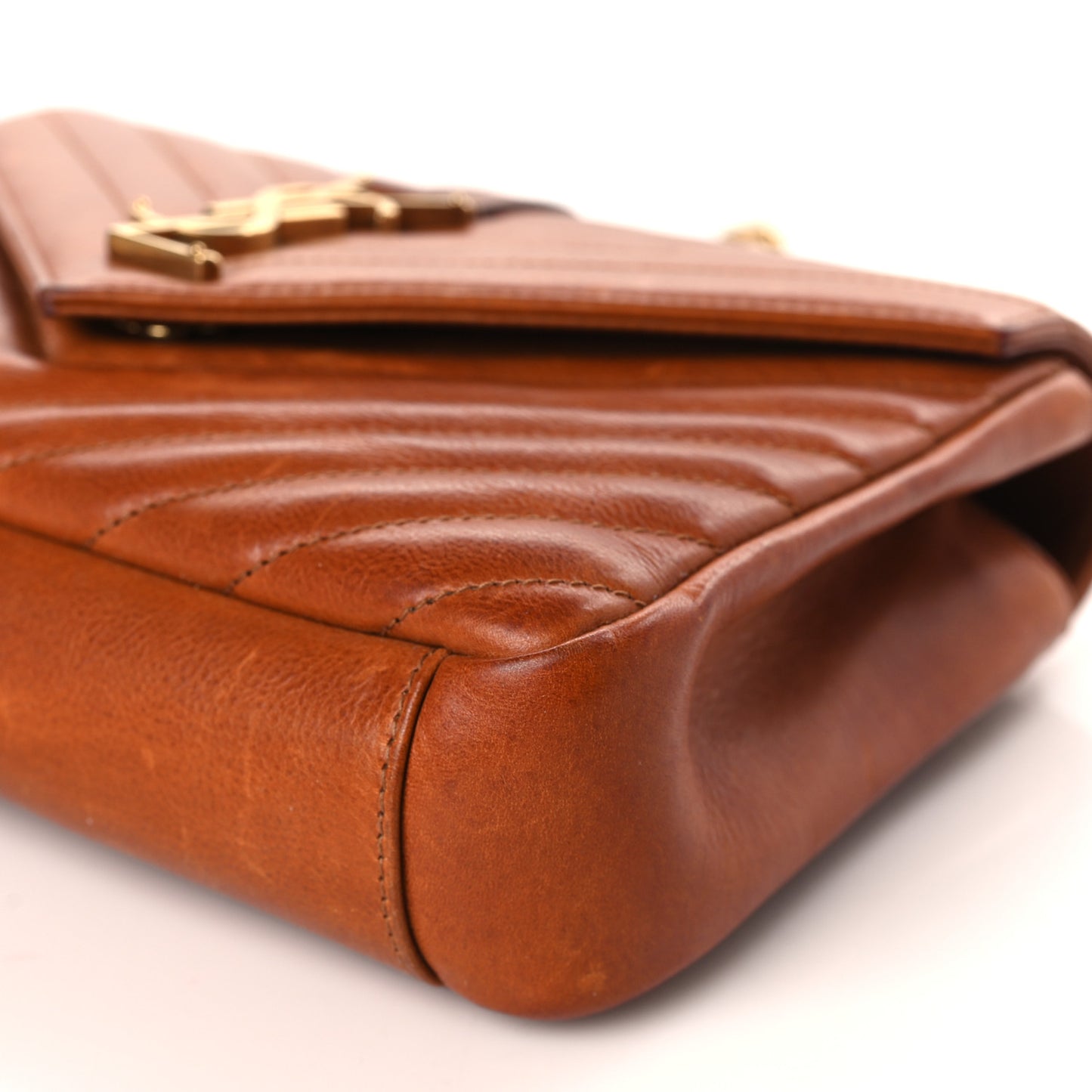 Calfskin Matelasse Chevron Monogram Medium College Satchel Cognac