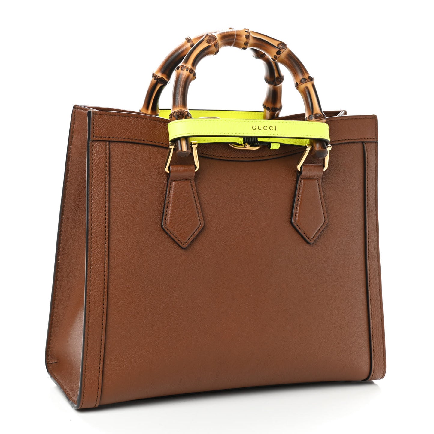 Wonka Grain Calfskin Small Diana Tote Bag Cuir Yellow Fluo