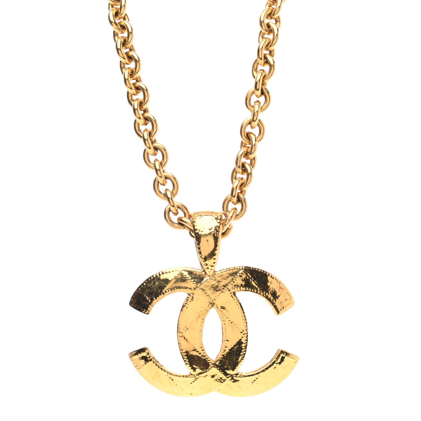 Quilted CC Long Chain Necklace Gold