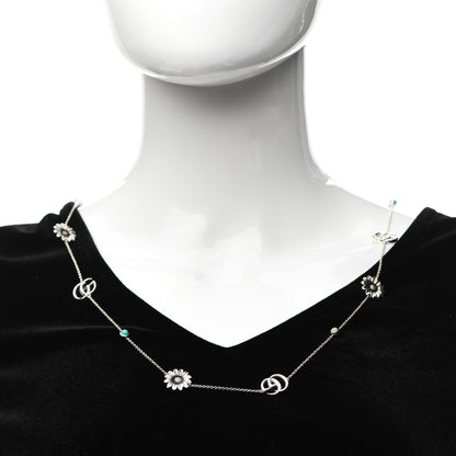 Gucci Sterling Silver Mother of Pearl Topaz GG Marmont Flower Station Necklace 2 of 5