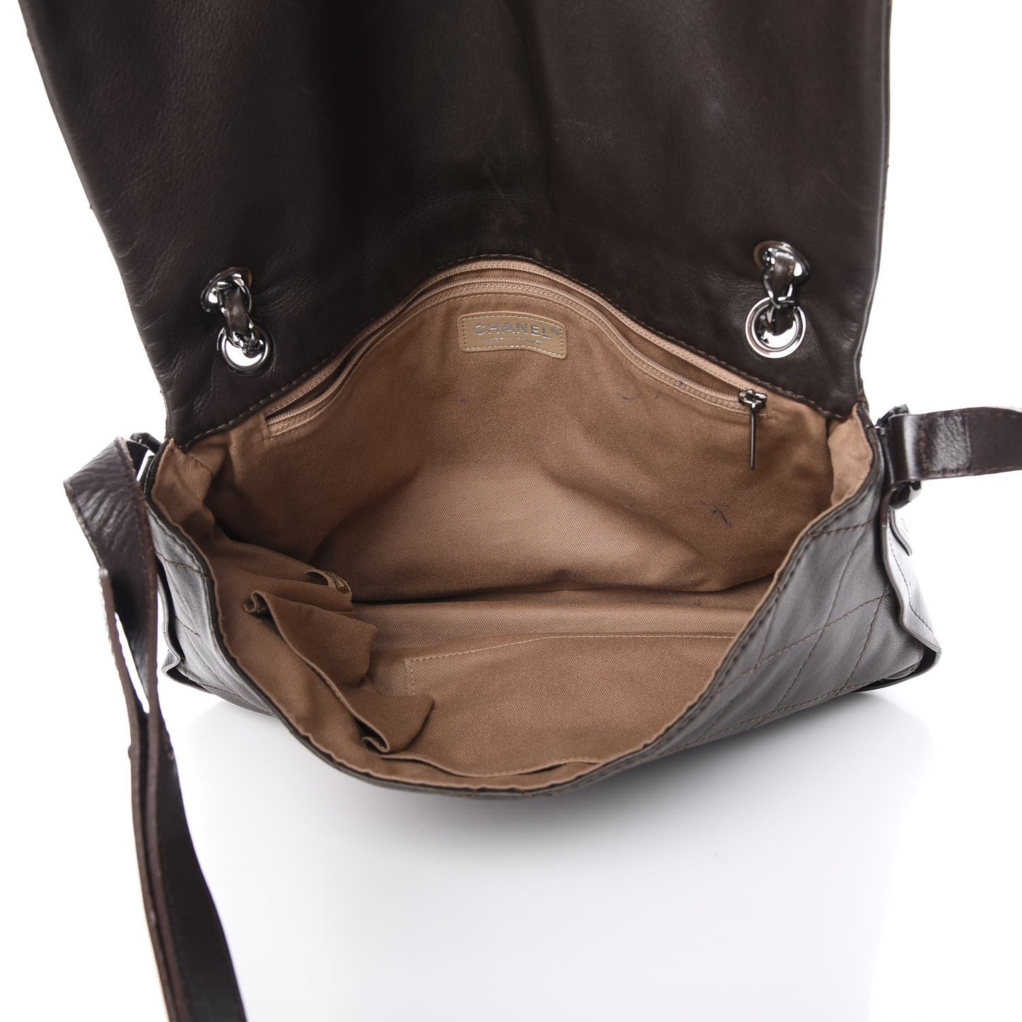 Lambskin Stitched Messenger Bag Brown