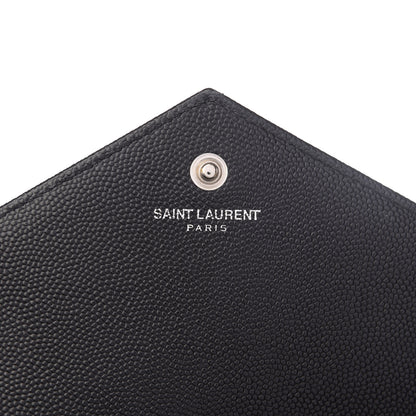 Saint Laurent Grain De Poudre Matelasse Chevron Monogram Chain Wallet Black 7 of 8