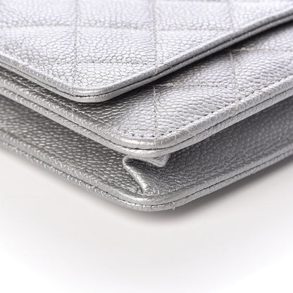 Chanel Metallic Caviar Quilted Wallet on Chain WOC Silver 10 of 12