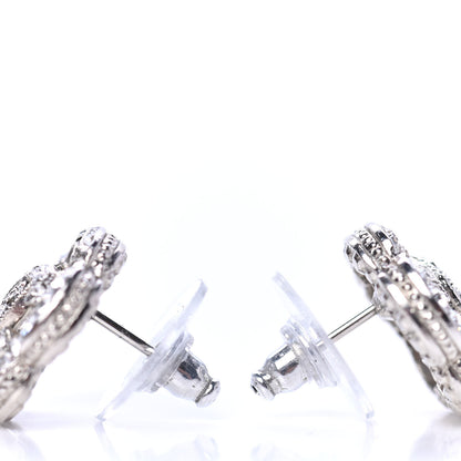 Chanel Crystal Coco Flapper Camellia CC Stud Earrings Silver 3 of 4