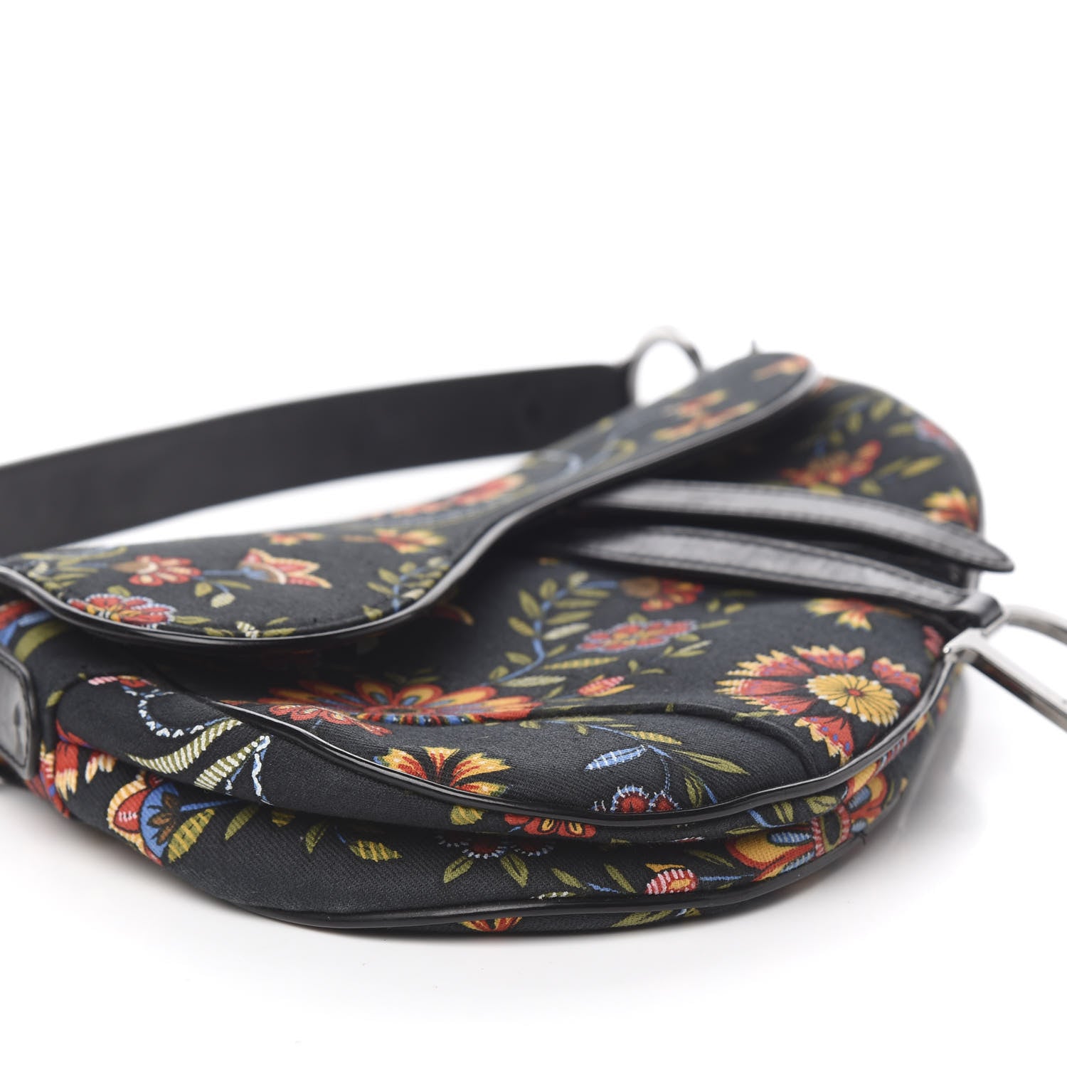 Christian Dior Canvas Floral Saddle Bag Black 7 of 9