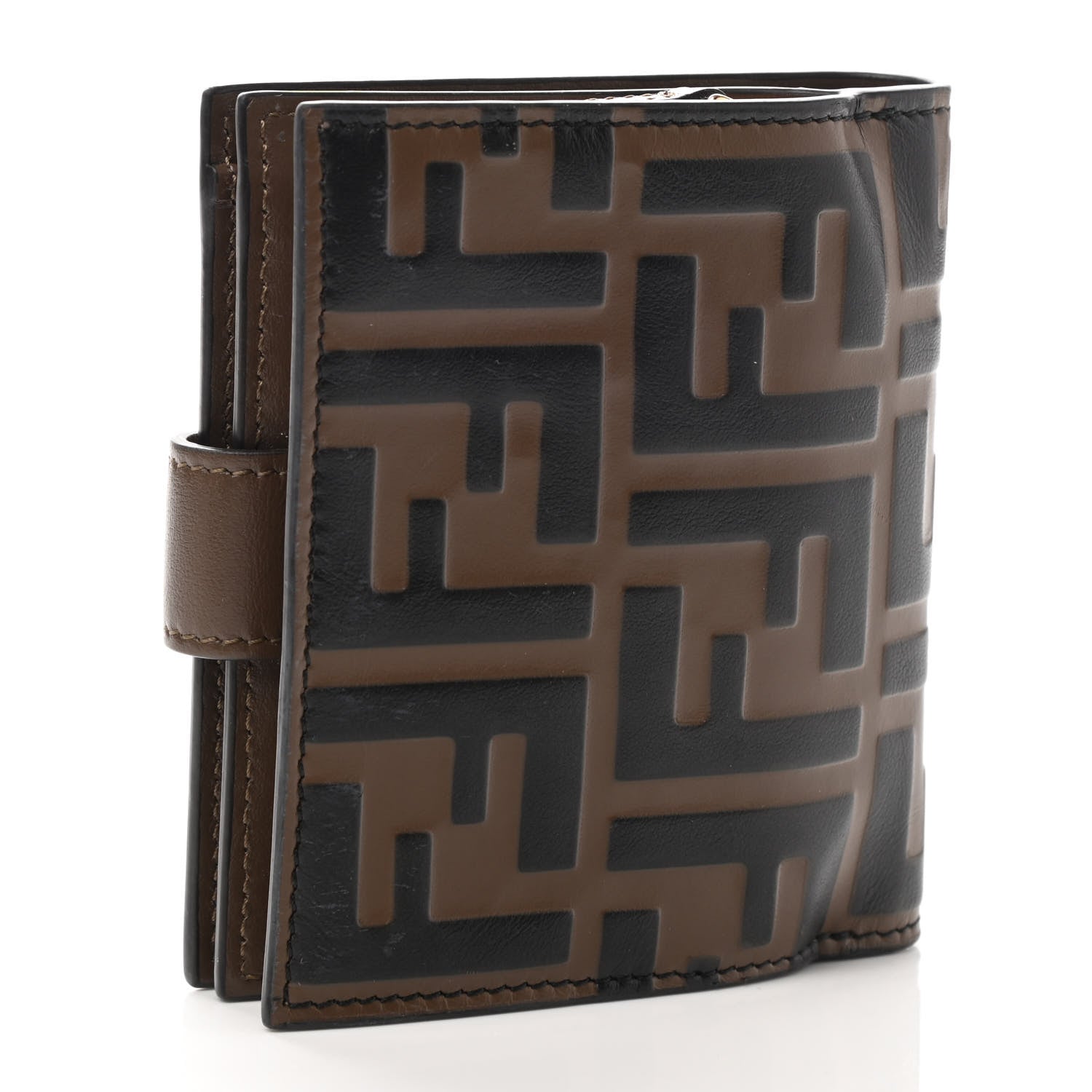 Fendi Vitello Soft F is Fendi Bi-Color FF 1974 Embossed Compact Wallet Maya Black 3 of 9