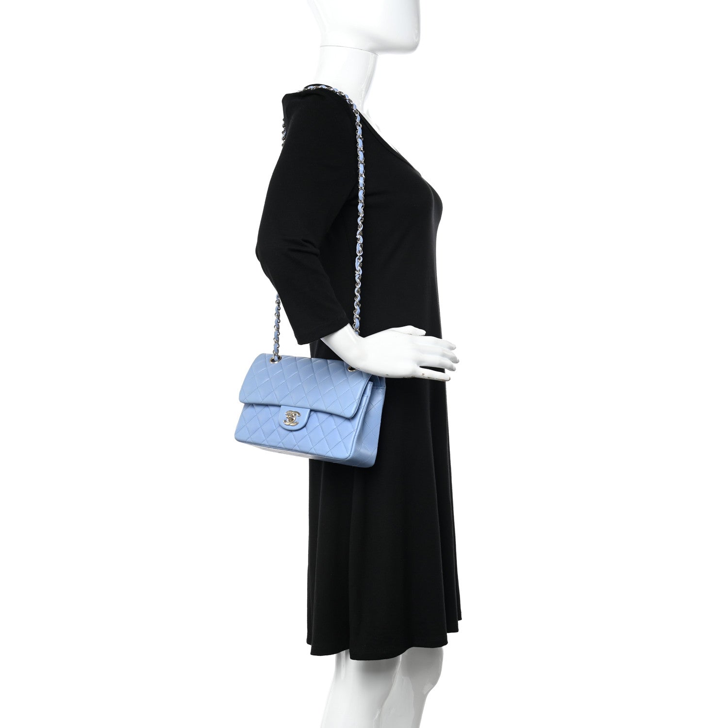 Chanel Lambskin Quilted Small Double Flap Light Blue 3 of 12