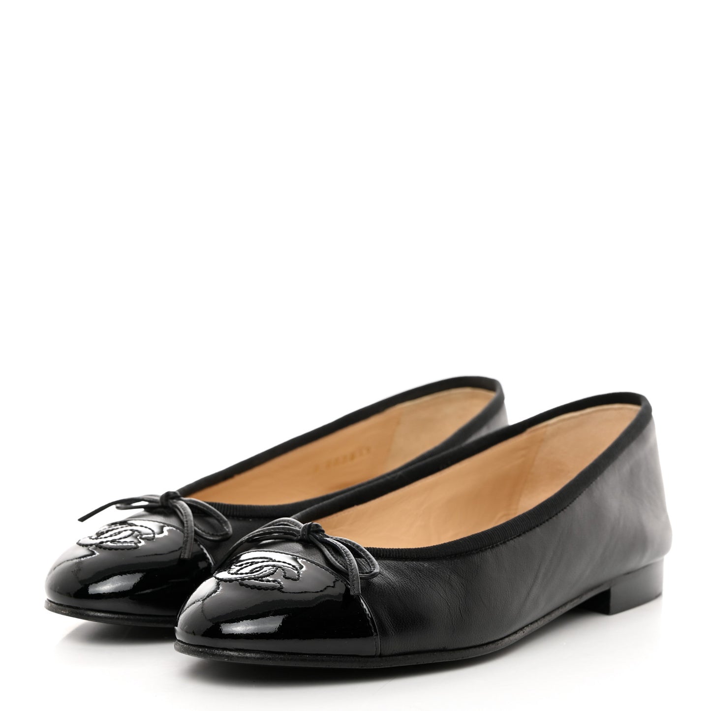 Lambskin Patent Cap Toe Ballerina Flats 37 Black