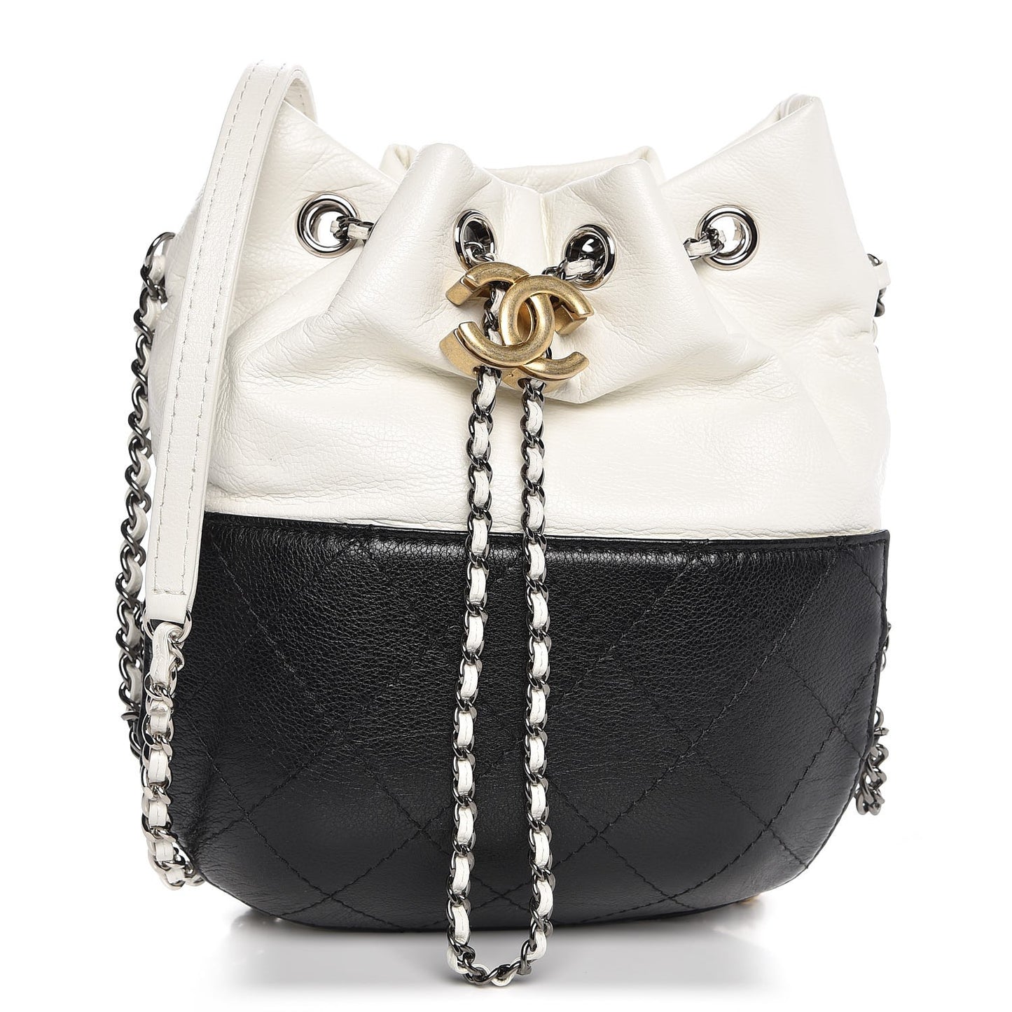 Aged Calfskin Quilted Small Gabrielle Bucket White Black