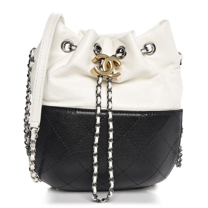 Chanel Aged Calfskin Quilted Small Gabrielle Bucket White Black 1 of 8