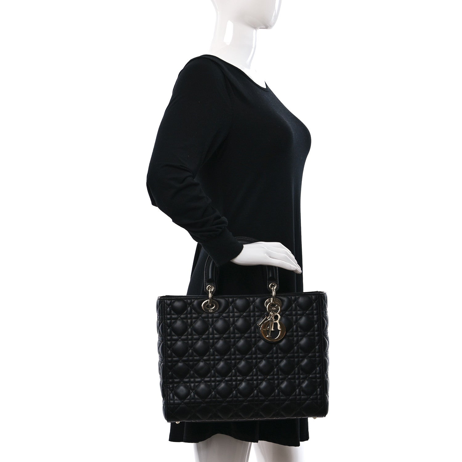 Christian Dior Lambskin Cannage Large Lady Dior Black 2 of 8
