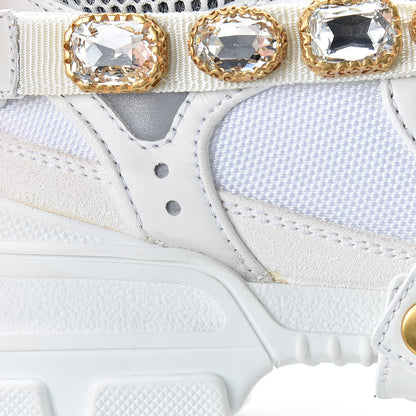 Gucci X SEGA Mesh Calfskin Suede Removable Crystals Womens Flashtrek Sneakers 37 Great White 11 of 11