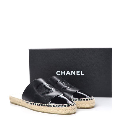 Chanel Iridescent Goatskin Patent CC Espadrille Mules 41 Black 14 of 14