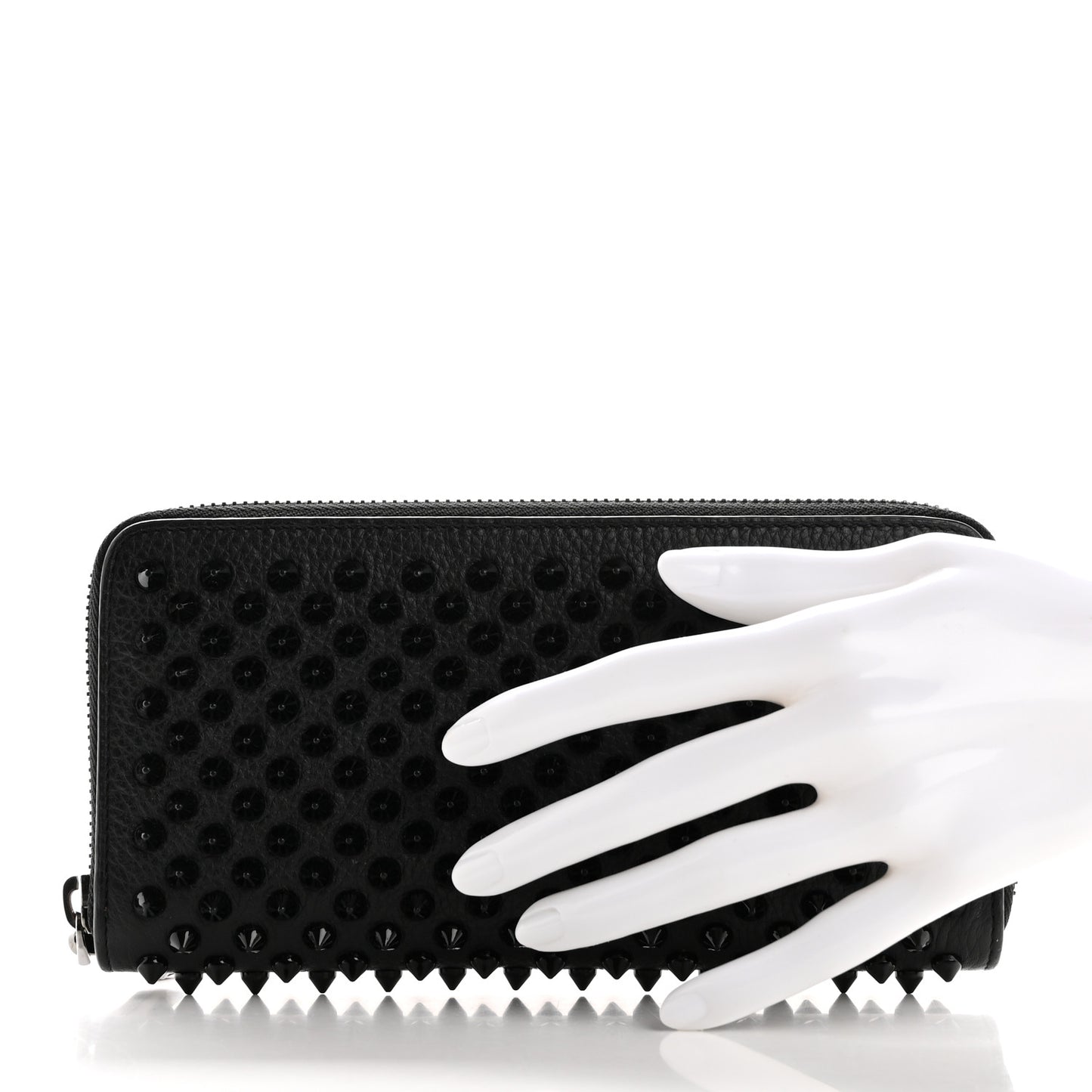 Calfskin Panettone Spiked Zip Around Wallet Black