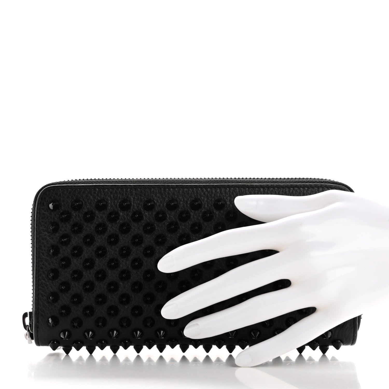 Christian Louboutin Calfskin Panettone Spiked Zip Around Wallet Black 2 of 8
