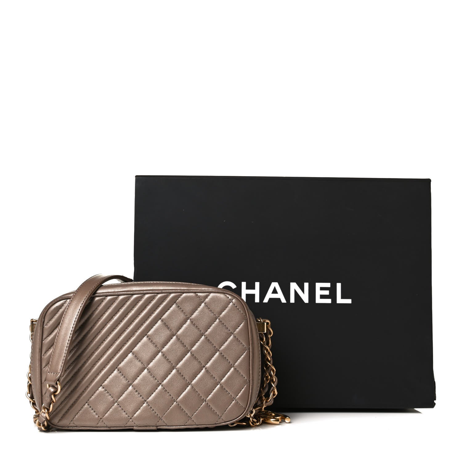 Chanel Metallic Lambskin Quilted Small Coco Boy Camera Case Gold 15 of 15