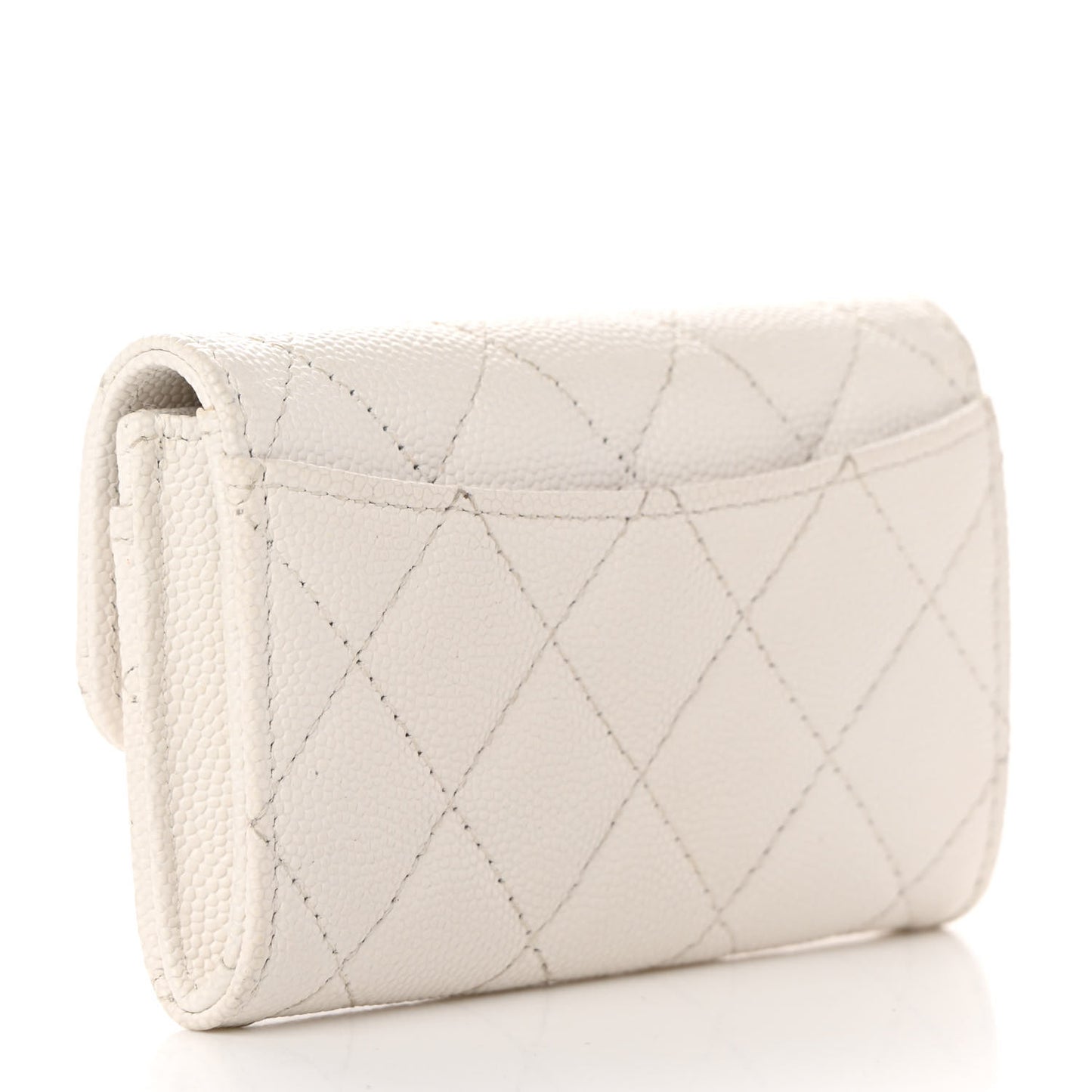 Caviar Quilted Flap Card Holder Wallet White