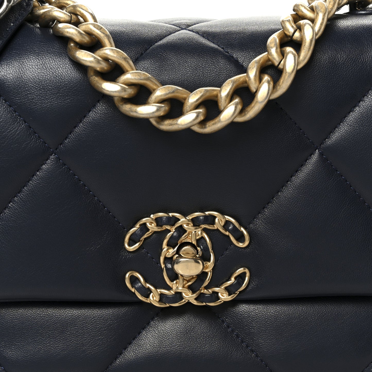 Lambskin Quilted Medium Chanel 19 Flap Navy Blue