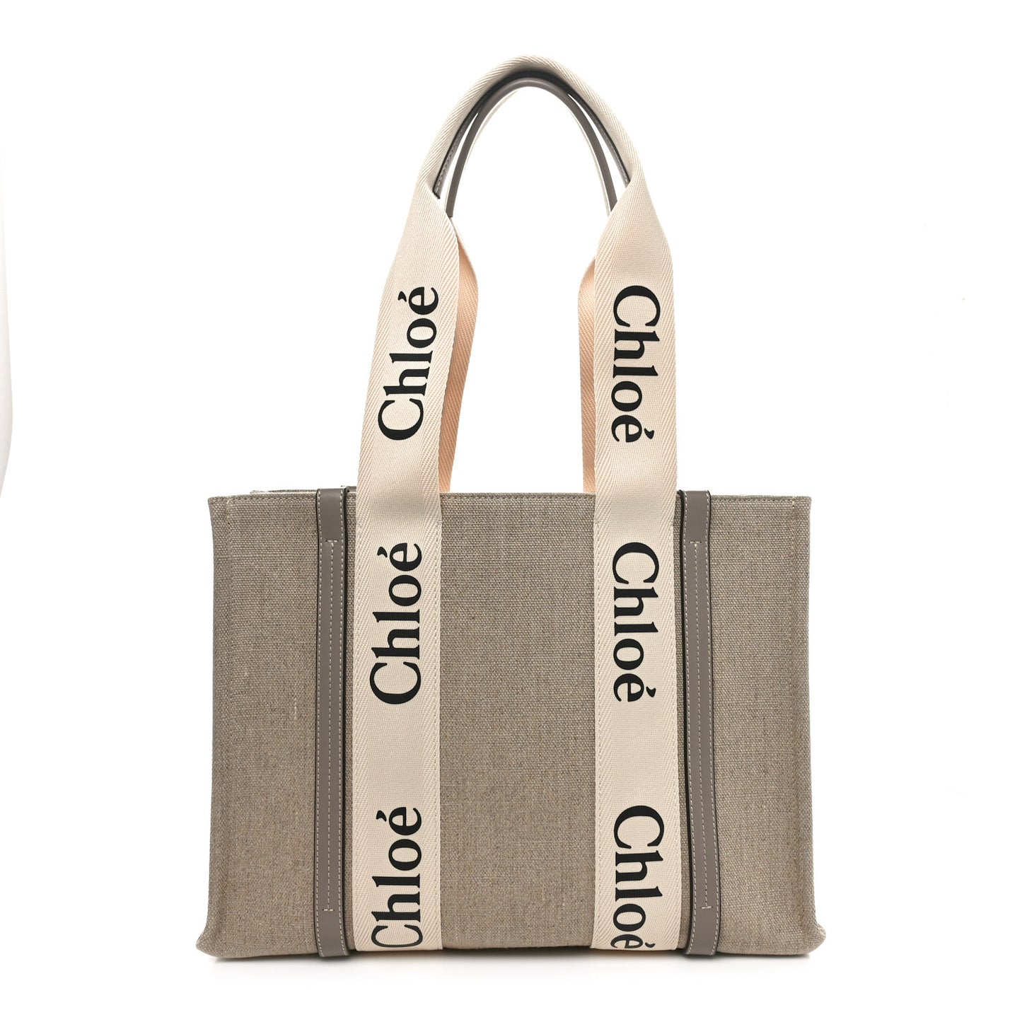 Cotton Calfskin Medium Woody Ribbon Tote Musk Grey