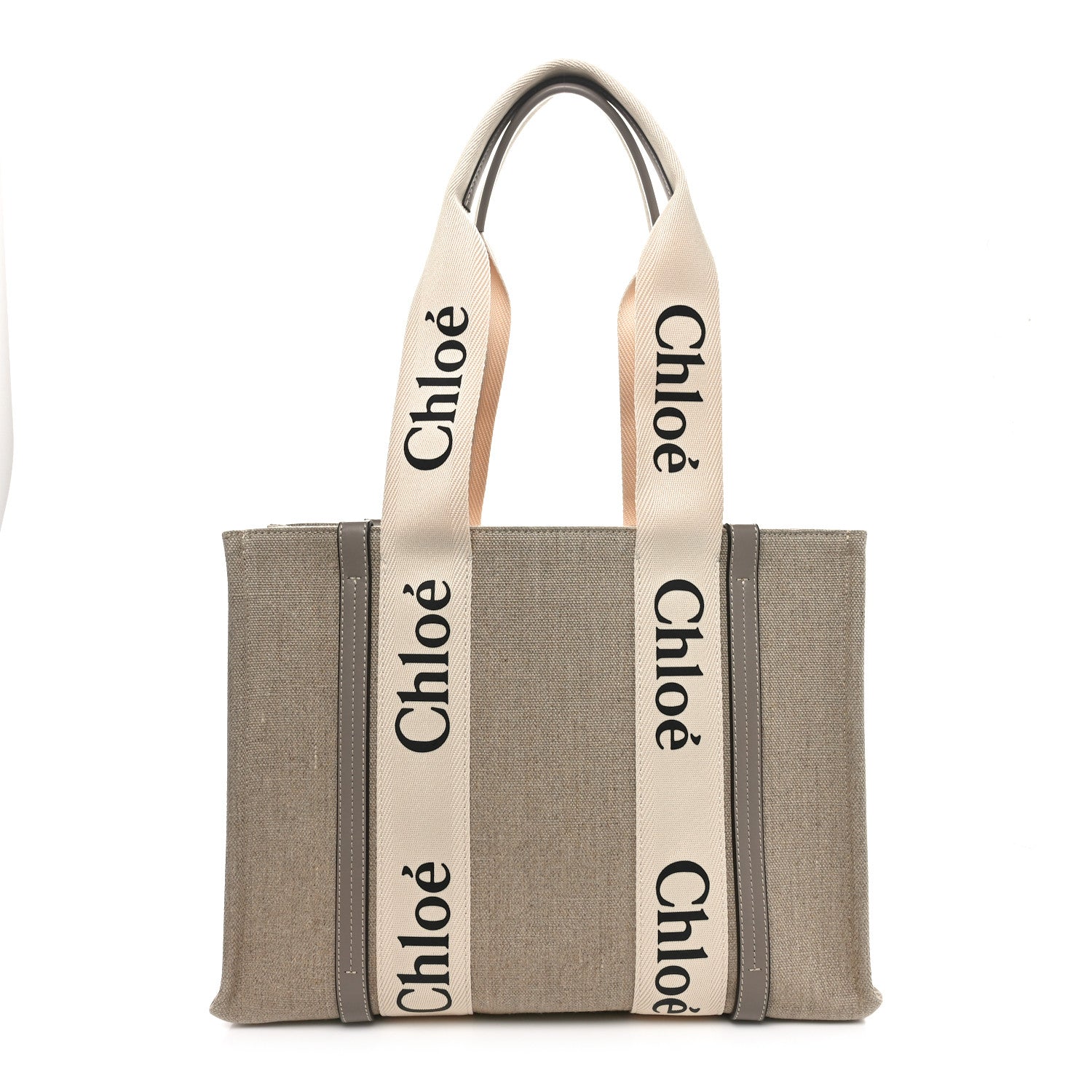 Chloe Cotton Calfskin Medium Woody Ribbon Tote Musk Grey 1 of 10
