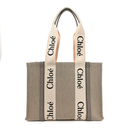 Chloe Cotton Calfskin Medium Woody Ribbon Tote Musk Grey 1 of 10