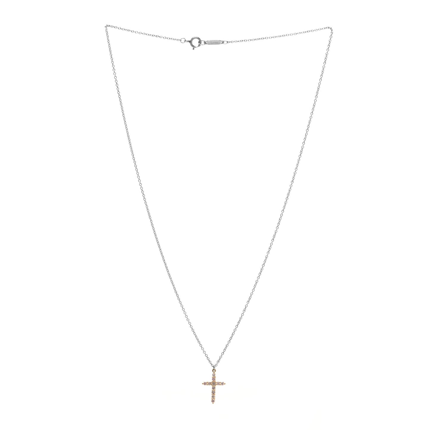 18K Rose Gold Platinum Pink Diamond Small Cross Pendant Necklace