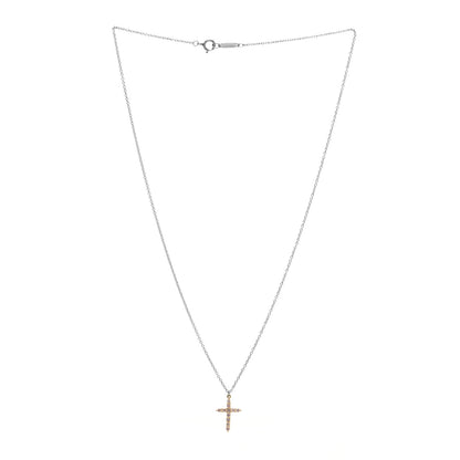 Tiffany 18K Rose Gold Platinum Pink Diamond Small Cross Pendant Necklace 3 of 7