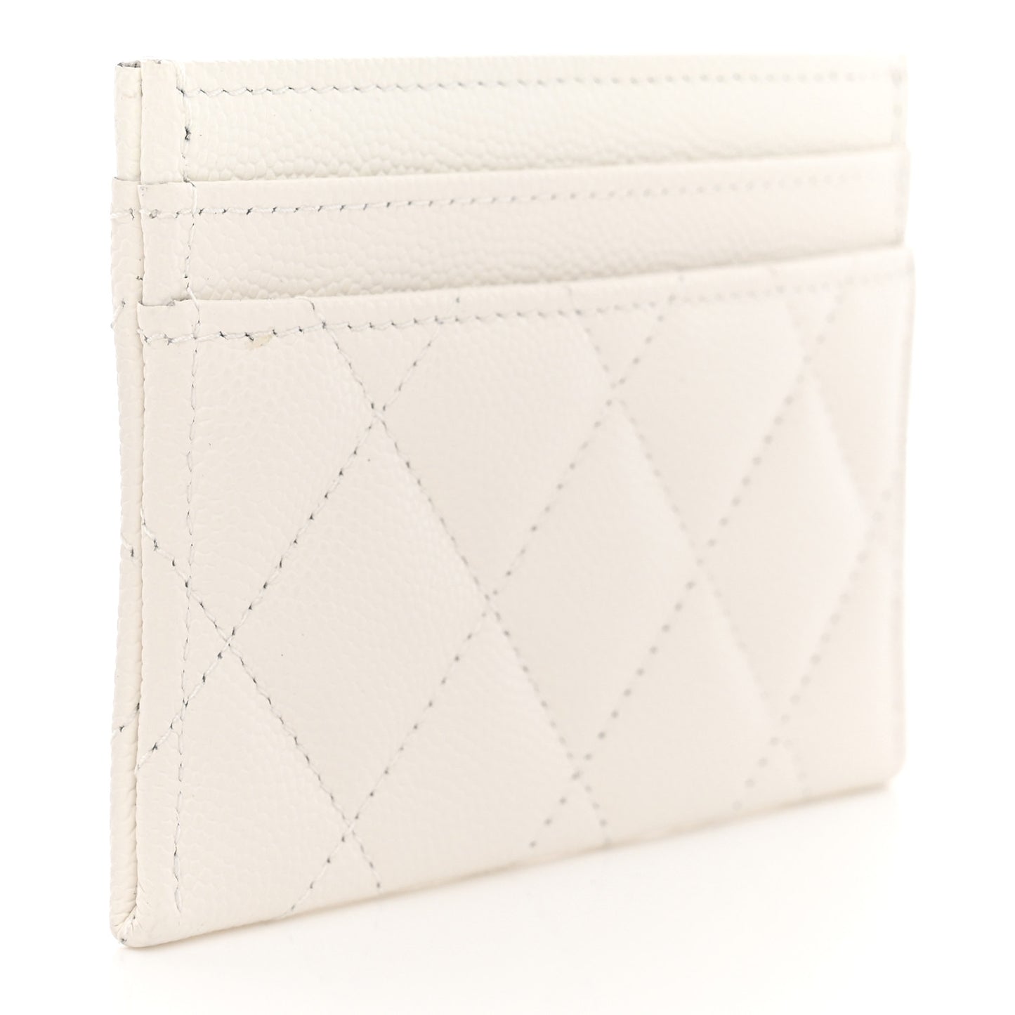Caviar Quilted Crystal CC Card Holder White
