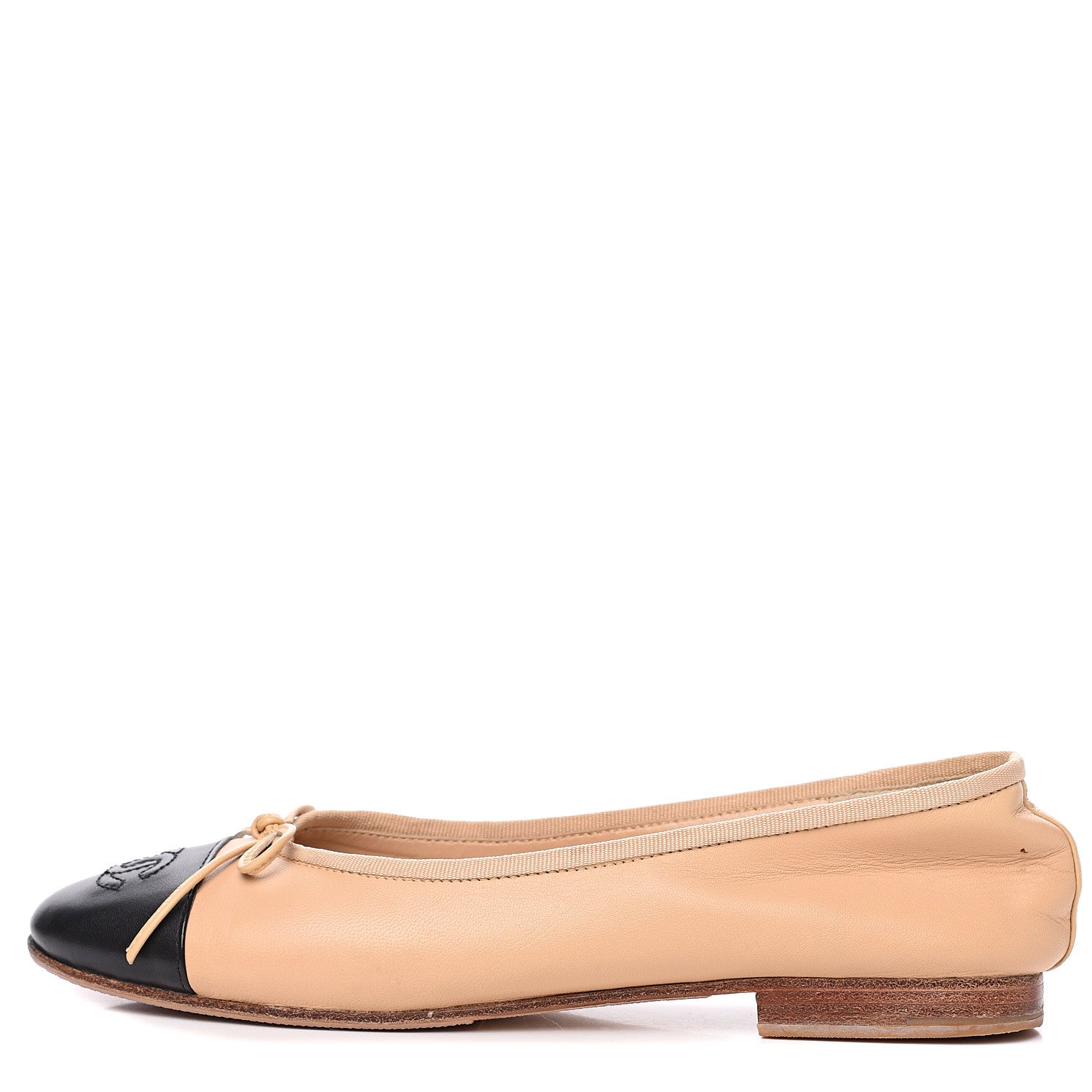 Chanel Lambskin Cap Toe Ballerina Flats 39 Beige Black 1 of 10