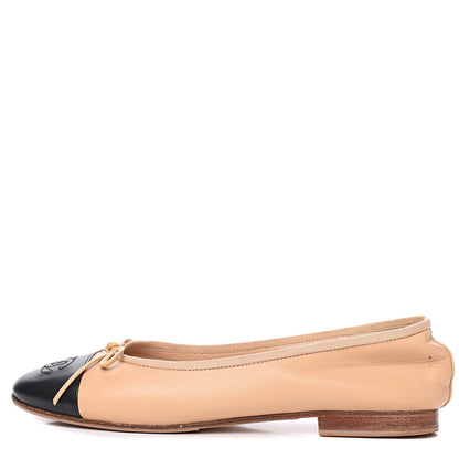 Chanel Lambskin Cap Toe Ballerina Flats 39 Beige Black 1 of 10