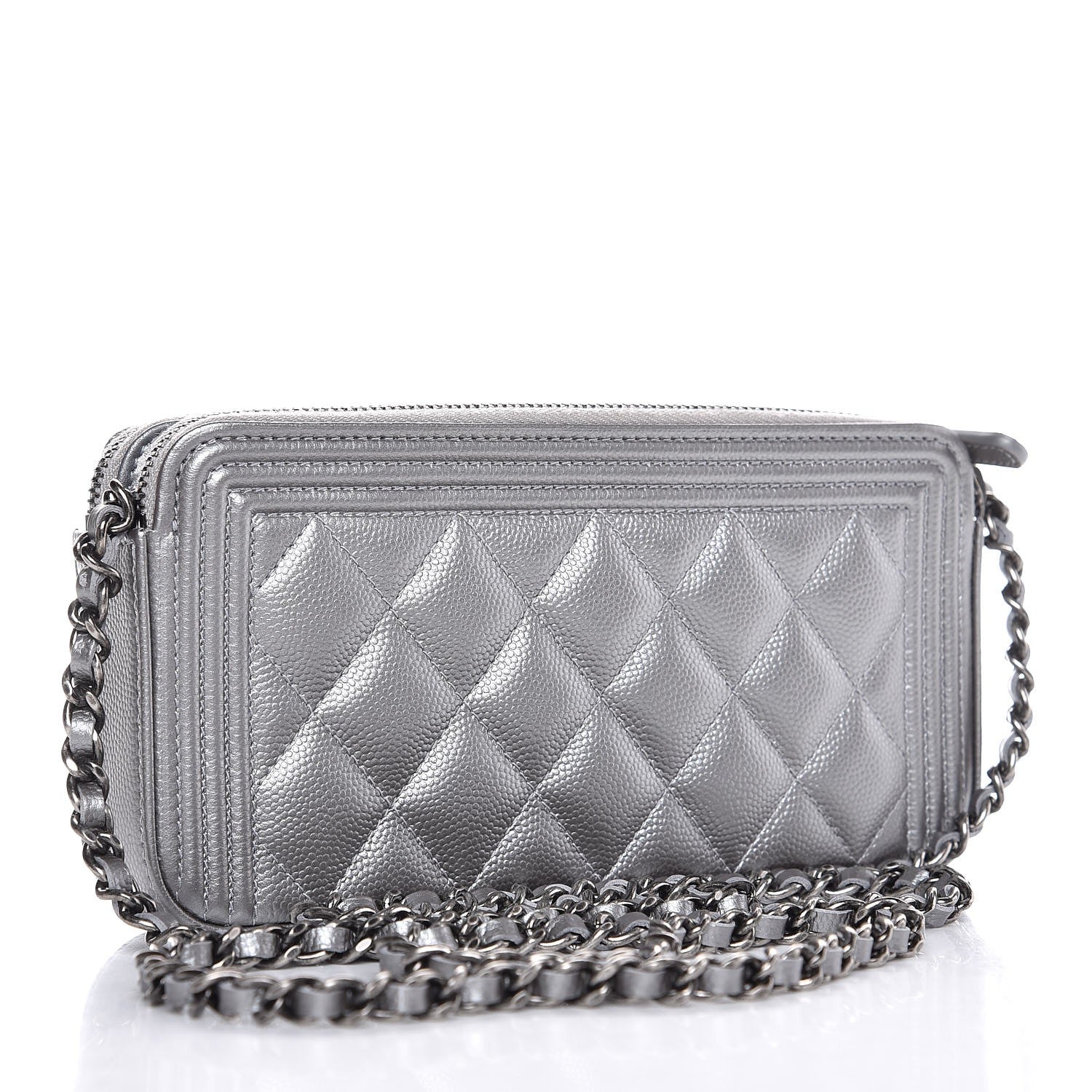 Chanel Metallic Caviar Quilted Small Boy Clutch With Chain Silver 3 of 10