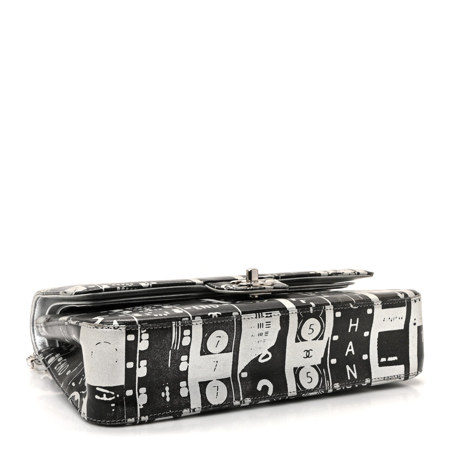 Chanel Lambskin Graffiti Printed Medium Double Flap Black Silver 4 of 10