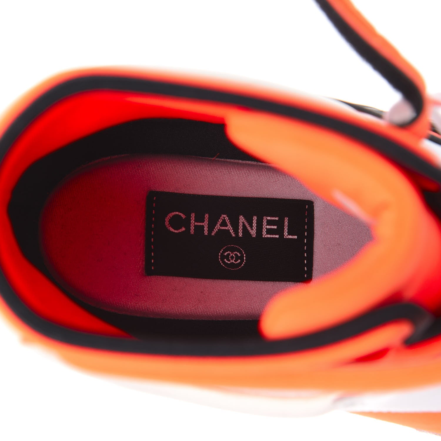 Chanel Suede Calfskin Lambskin Neoprene High Top CC Sneakers 40 White Fluo Orange 8 of 8