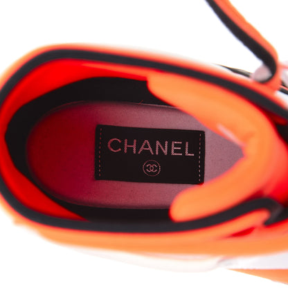 Chanel Suede Calfskin Lambskin Neoprene High Top CC Sneakers 40 White Fluo Orange 8 of 8