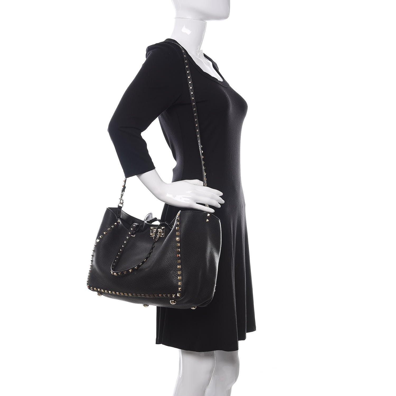 Valentino Garavani Pebbled Calfskin Medium Rockstud Tote Black 2 of 9