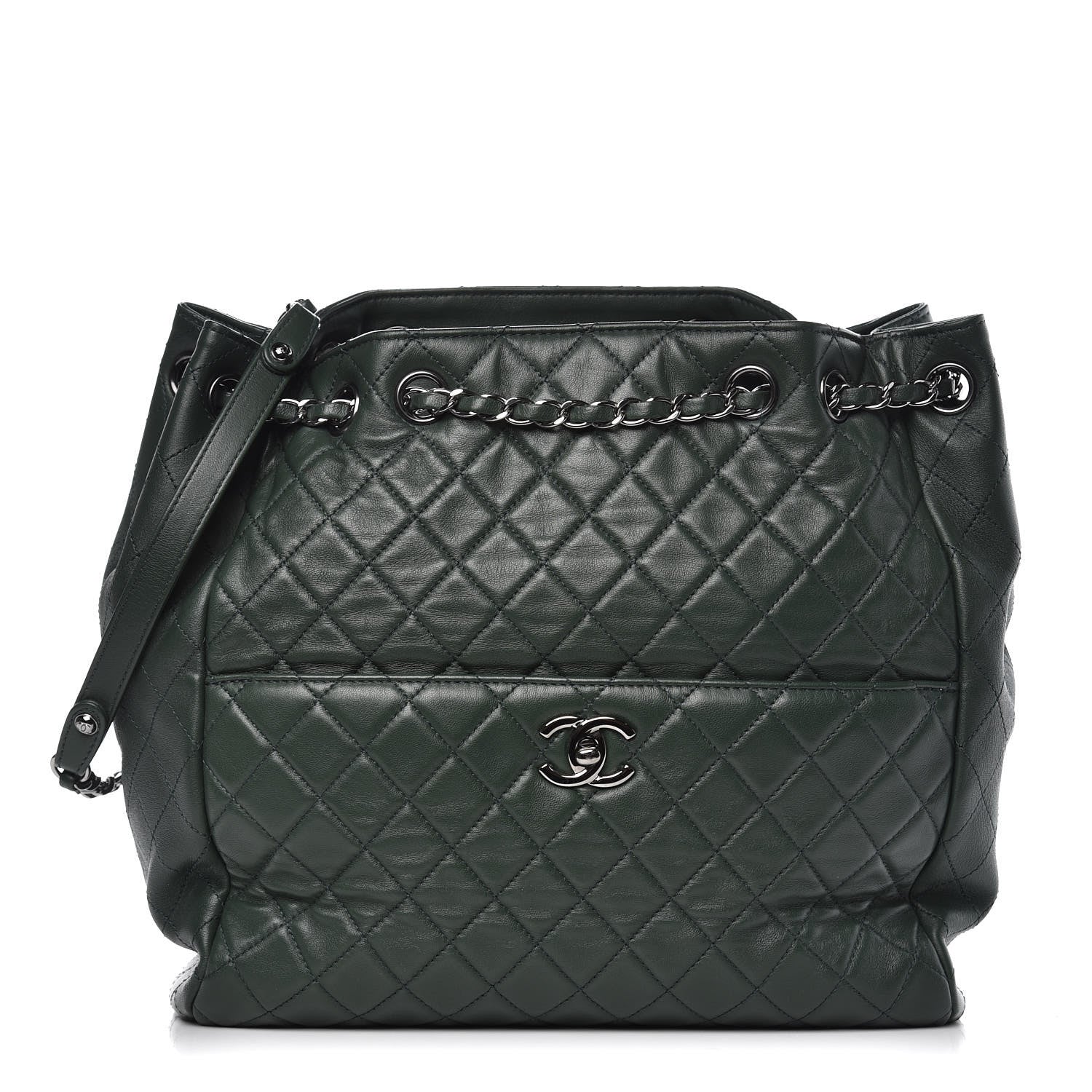 Chanel Lambskin Quilted Large Drawstring Shoulder Bag Green 1 of 14