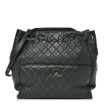 Chanel Lambskin Quilted Large Drawstring Shoulder Bag Green 1 of 14