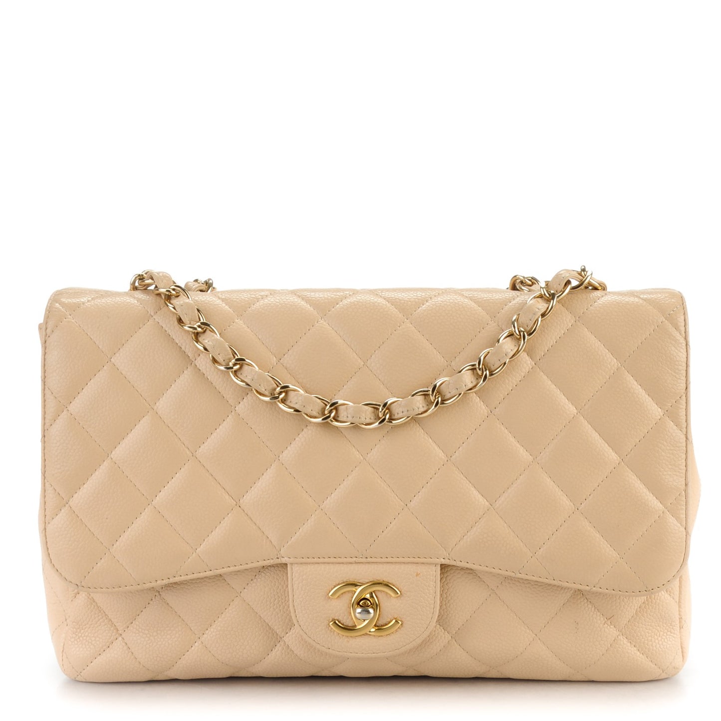 Caviar Quilted Jumbo Single Flap Beige