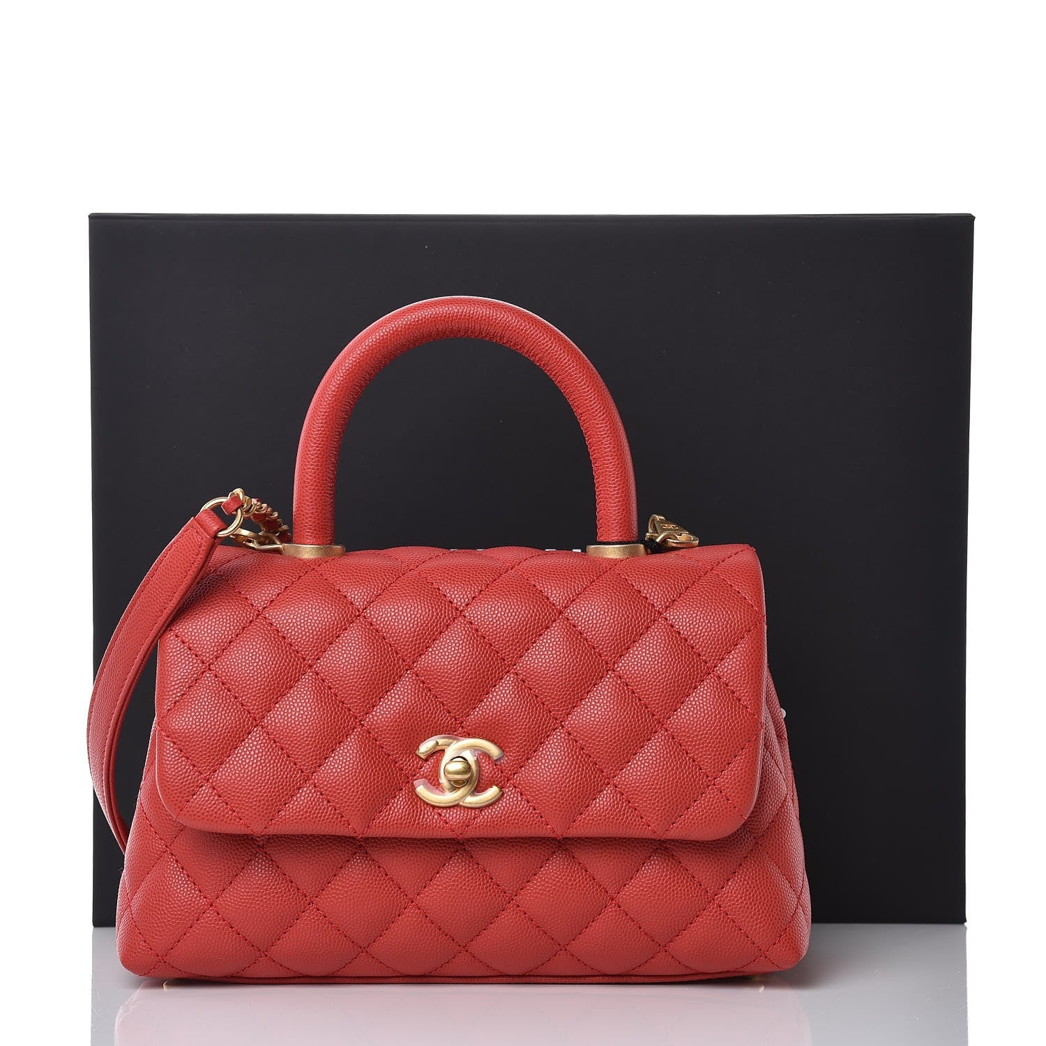 Chanel Caviar Quilted Mini Coco Handle Flap Red 9 of 9