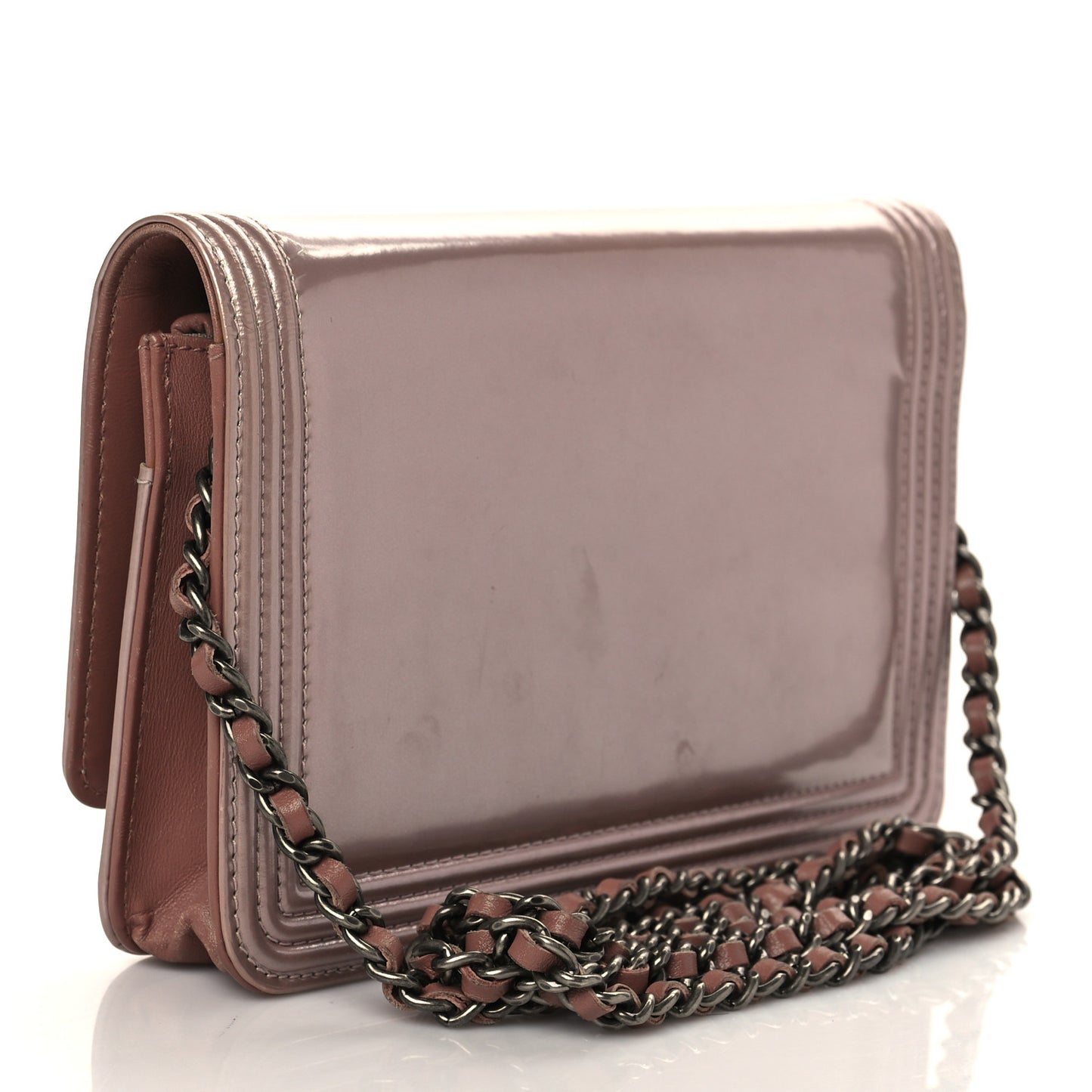 Metallic Glazed Calfskin Boy Wallet On Chain WOC Pink