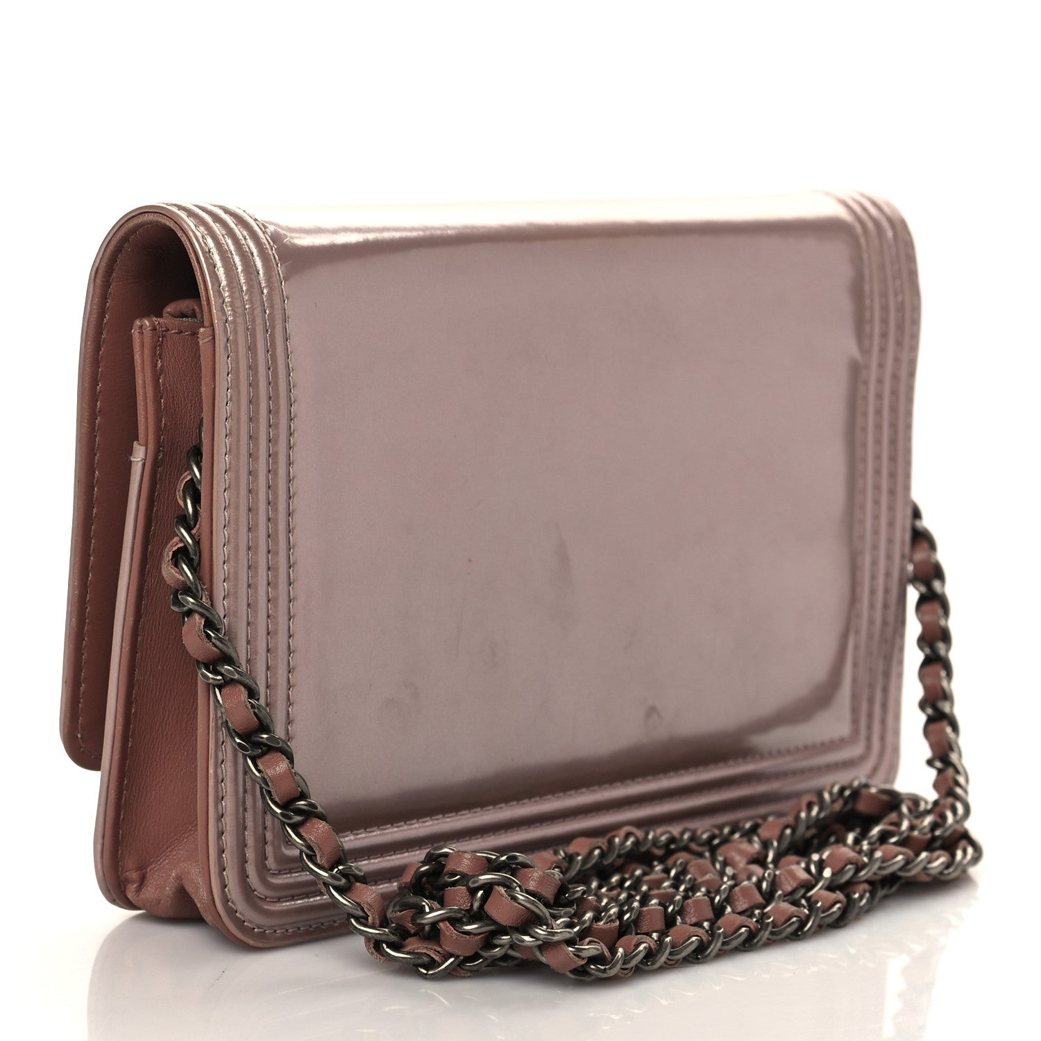 Chanel Metallic Glazed Calfskin Boy Wallet On Chain WOC Pink 3 of 10