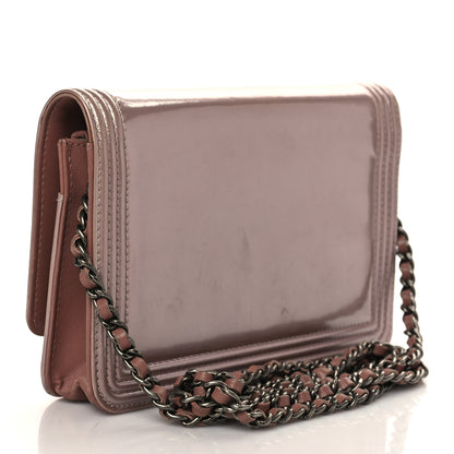 Chanel Metallic Glazed Calfskin Boy Wallet On Chain WOC Pink 3 of 10