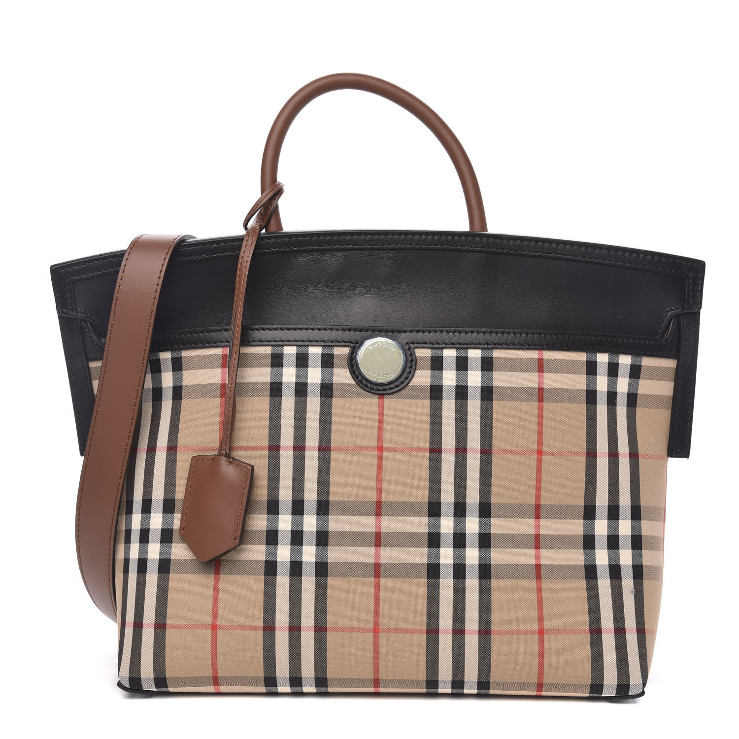 Burberry Calfskin Vintage Check Small Society Top Handle Bag Archive Beige Black 1 of 10