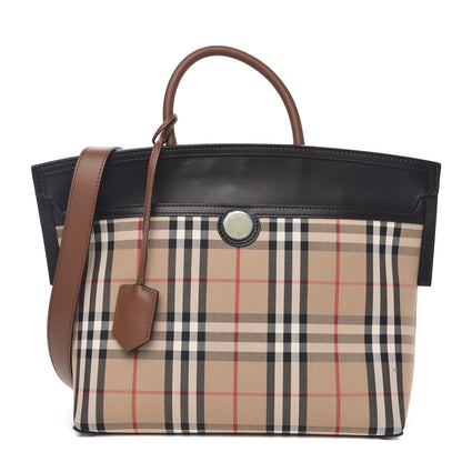 Burberry Calfskin Vintage Check Small Society Top Handle Bag Archive Beige Black 1 of 10