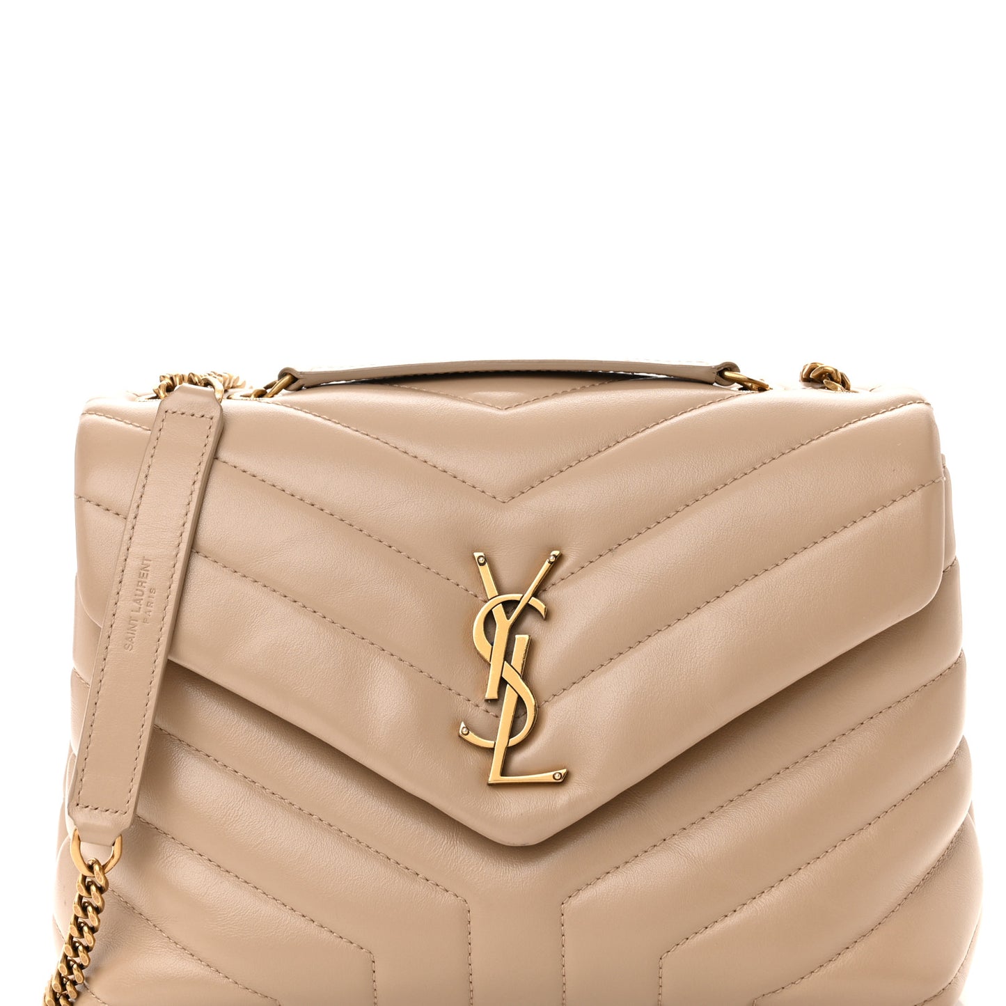 Calfskin Y Quilted Monogram Small Loulou Chain Satchel Dark Beige