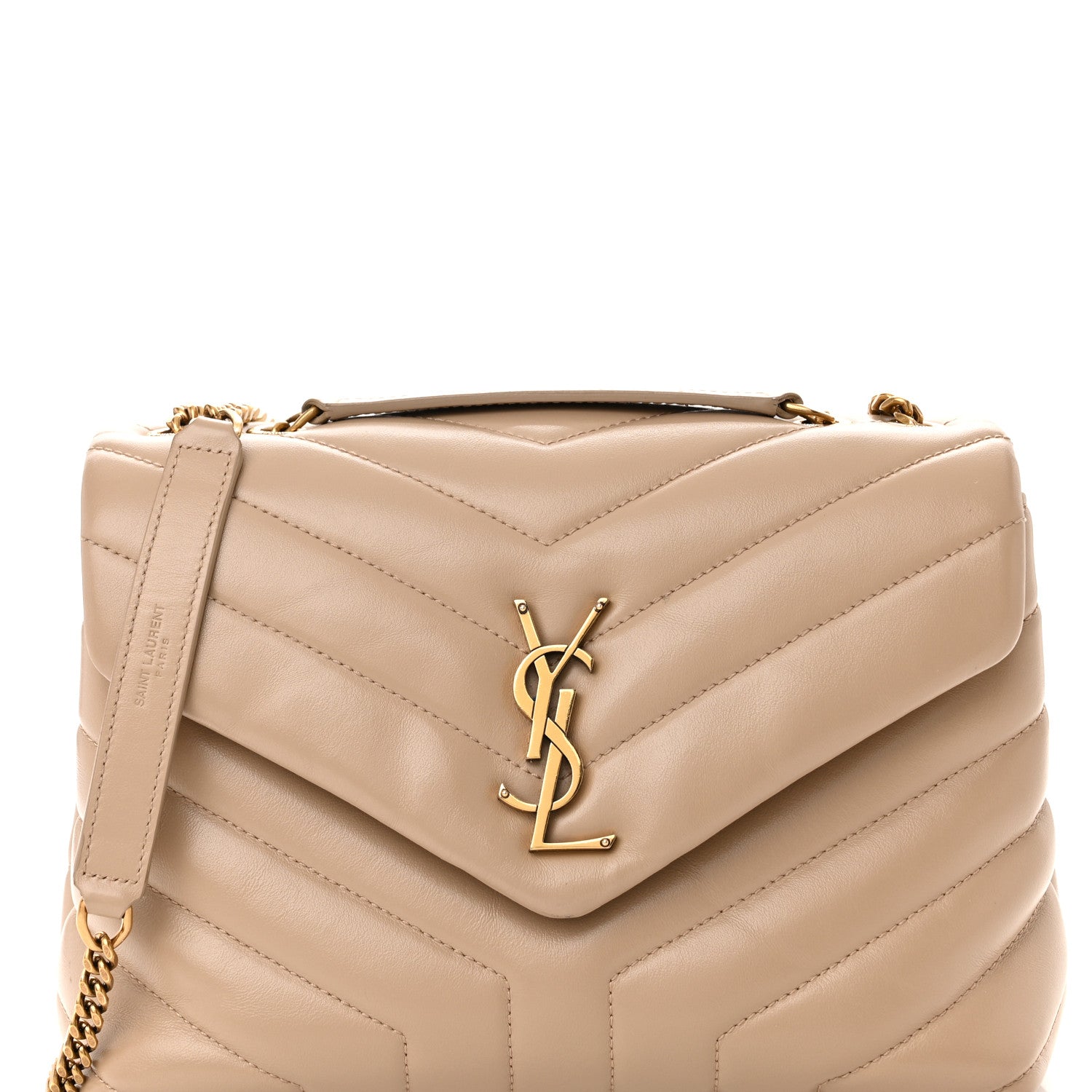 Saint Laurent Calfskin Y Quilted Monogram Small Loulou Chain Satchel Dark Beige 9 of 17