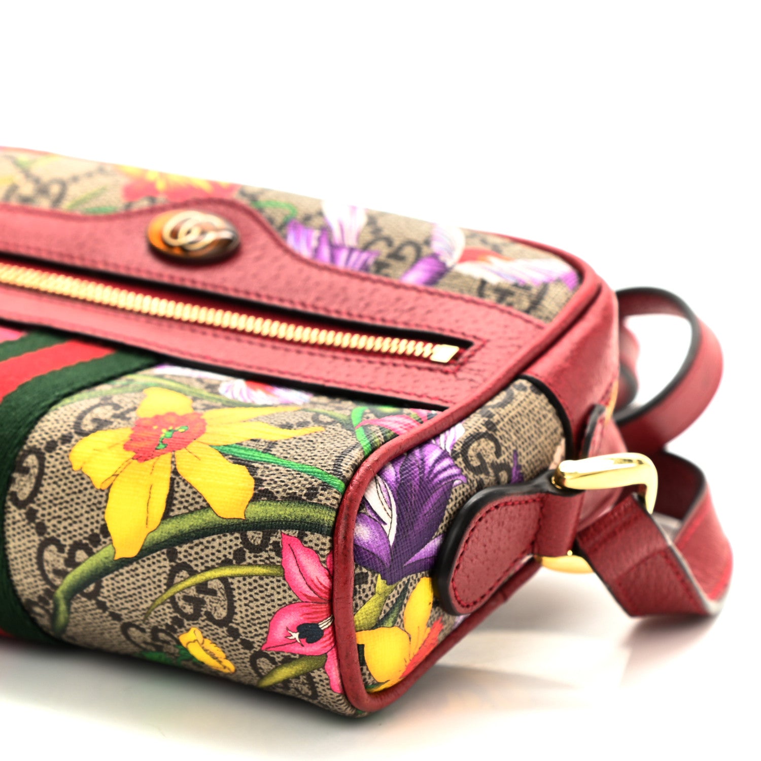 Gucci GG Supreme Monogram Flora Web Mini Ophidia Shoulder Bag Red 10 of 11