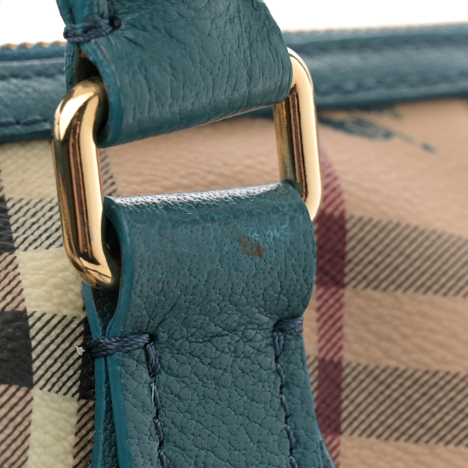 Burberry Haymarket Check Grainy Calfskin Pilgrim Satchel Blue 14 of 16