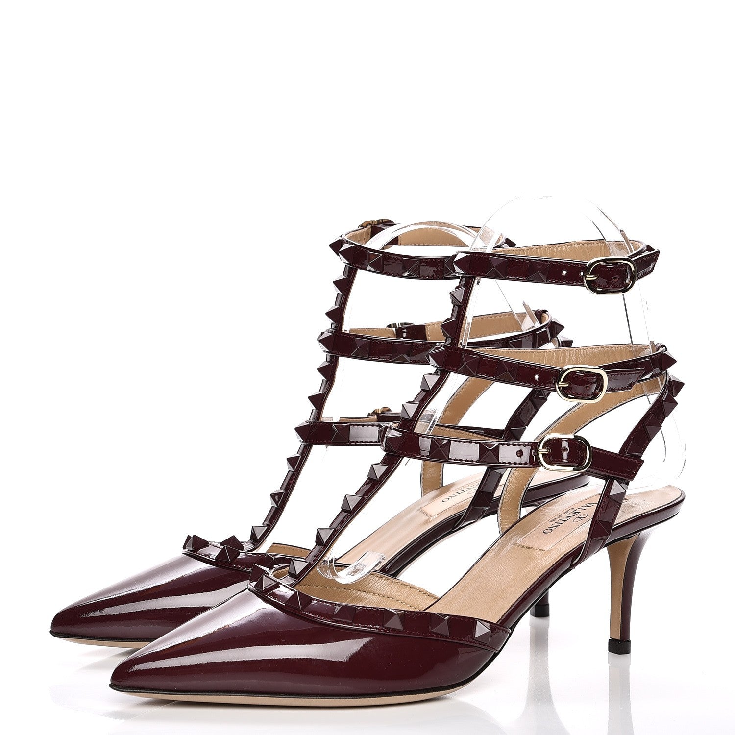 Valentino Garavani Patent Rockstud Ankle Strap Low Heel Pumps 38 Rubin 3 of 8