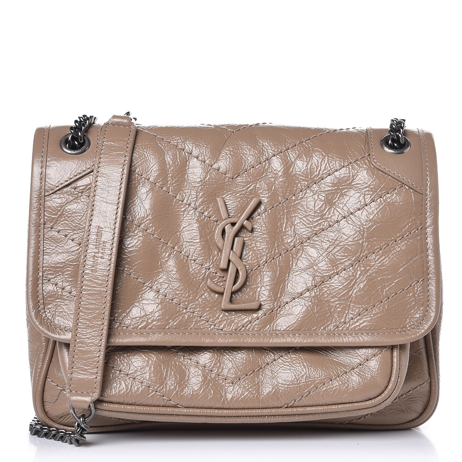 Saint Laurent Crinkled Calfskin Matelasse Monogram Baby Niki Chain Satchel Light Taupe 1 of 7